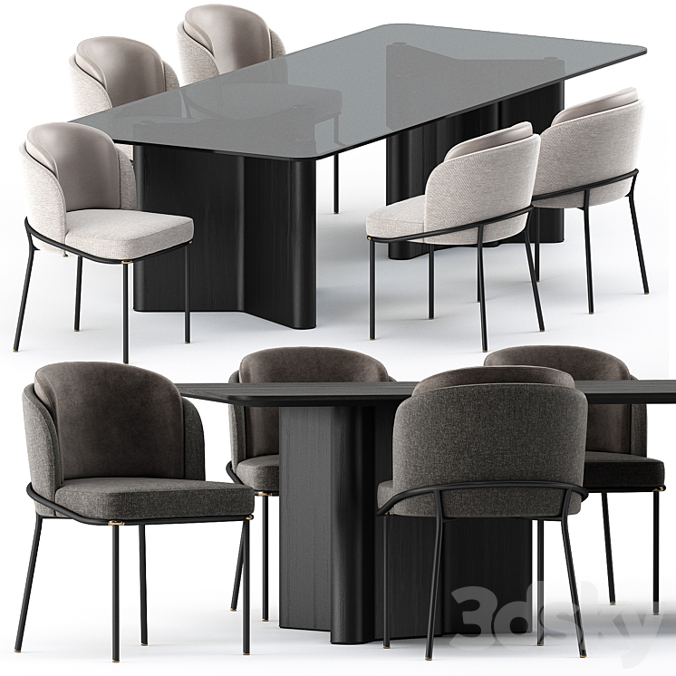 FIL NOIR chair and LOU Dining Table by Minotti 3DS Max Model - thumbnail 3