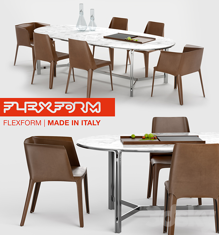 Flexform Dining Set 3DS Max - thumbnail 1