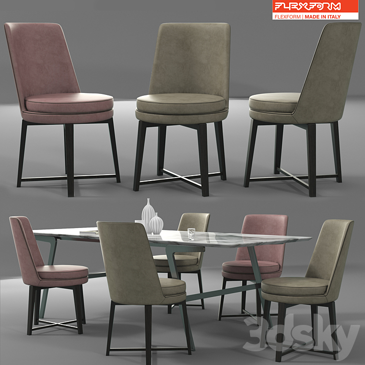 Flexform Dining Set 3DS Max - thumbnail 1