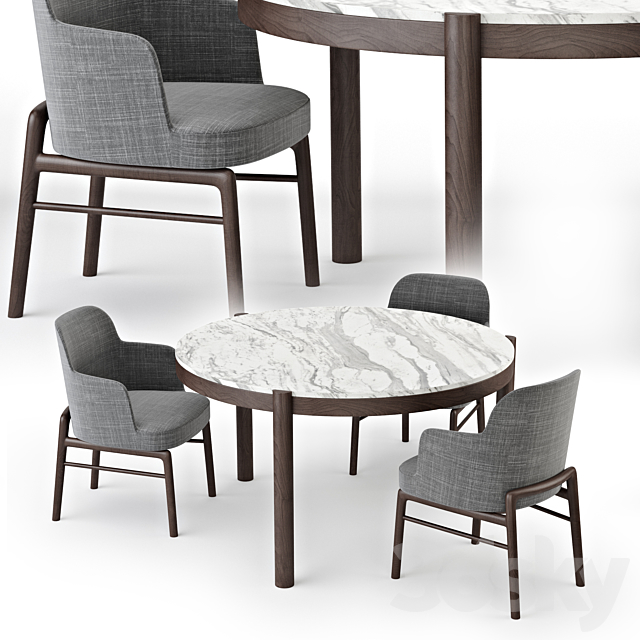 Flexform Gustav Table & Leda Chair 3DS Max Model - thumbnail 2