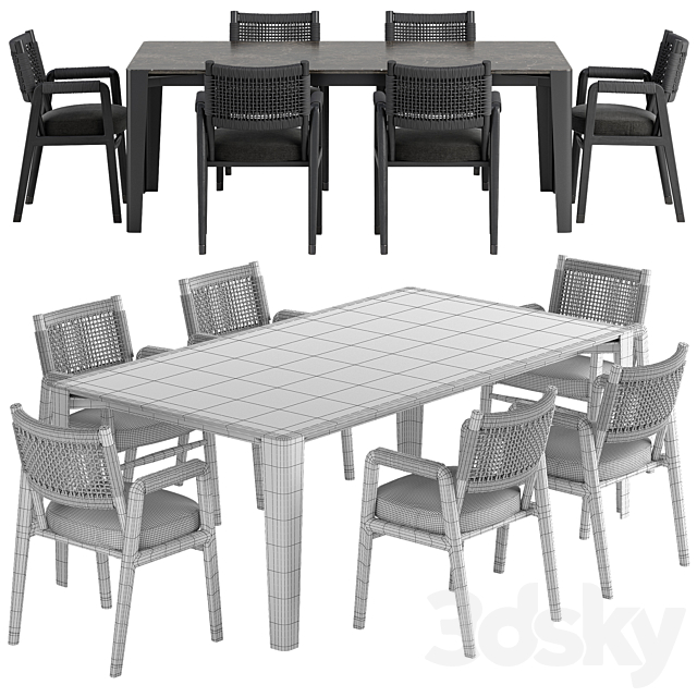 Flexform Ortigia chair Iseo table set 3DSMax File - thumbnail 3