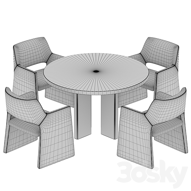 Foley Faux chair Wood table 3DS Max Model - thumbnail 3