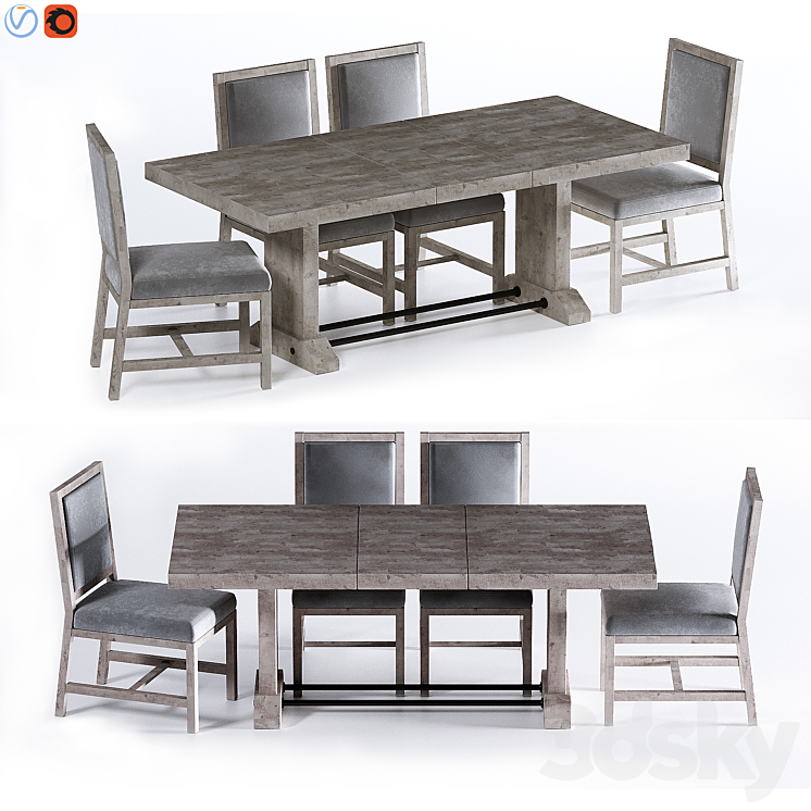 Fort Extending Dining Table 3DS Max Model - thumbnail 1