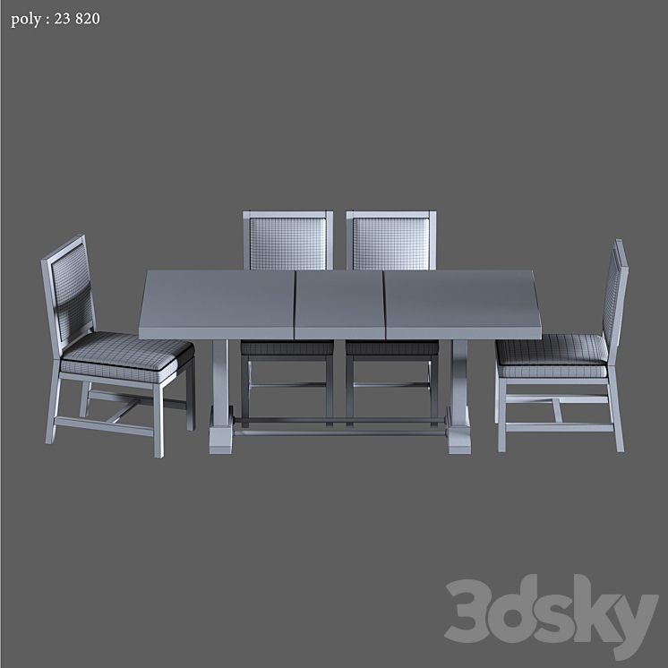 Fort Extending Dining Table 3DS Max Model - thumbnail 2