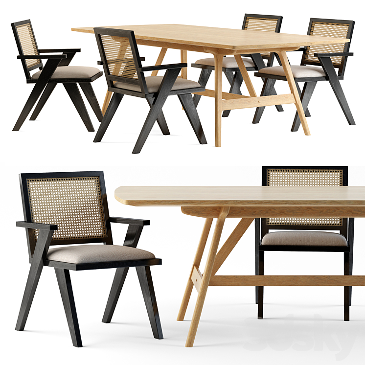 Four Hands. Flora Dining Chair. Yara dining table 3DS Max Model - thumbnail 3