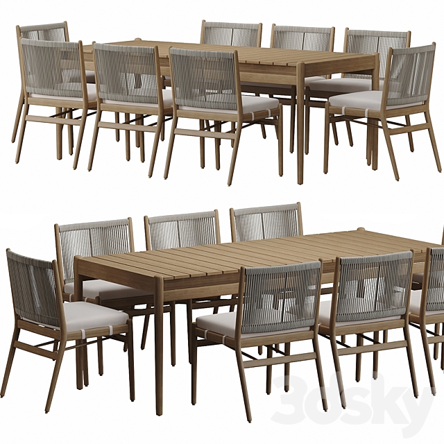 Four Hands Rosen Outdoor Dining Table set 3ds Max - thumbnail 1