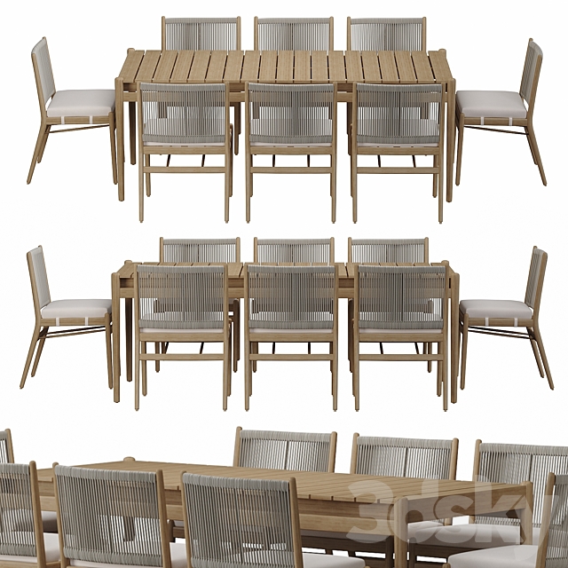 Four Hands Rosen Outdoor Dining Table set 3ds Max - thumbnail 2