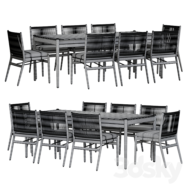 Four Hands Rosen Outdoor Dining Table set 3ds Max - thumbnail 3