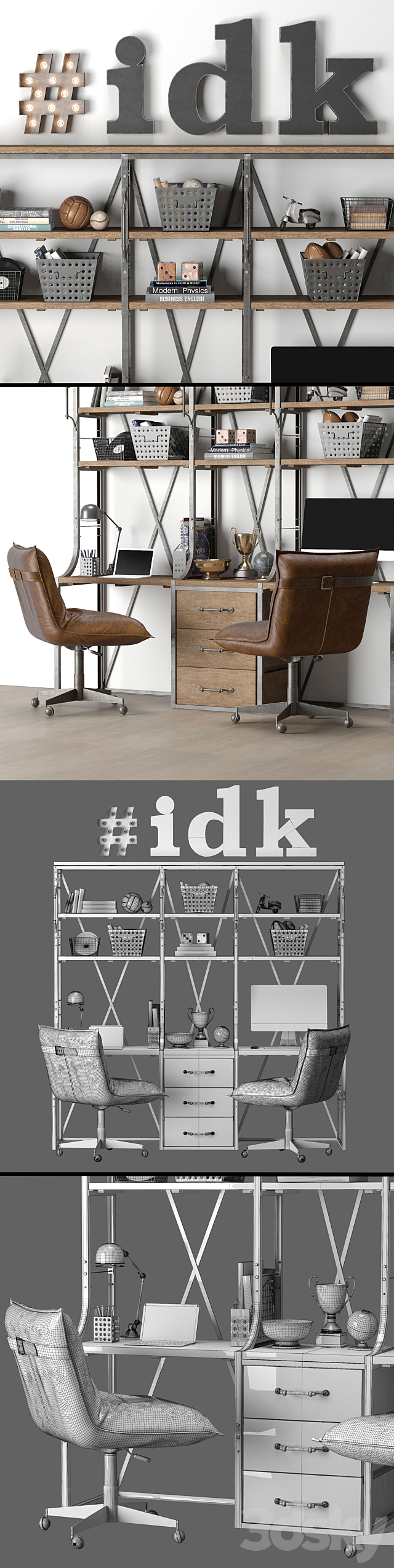 FRENCH LIBRARY DOUBLE DESK WITH DRAWERS 3DS Max Model - thumbnail 3