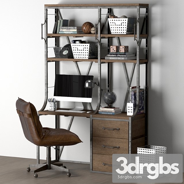 French library single desk with drawers 2 3dsmax Download - thumbnail 1