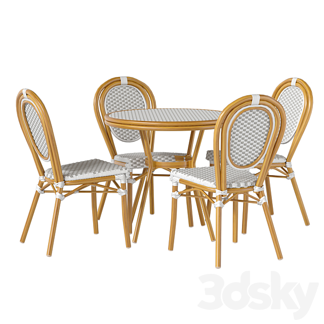 French-style furniture set for outdoor cafe garden patio 3ds Max - thumbnail 2