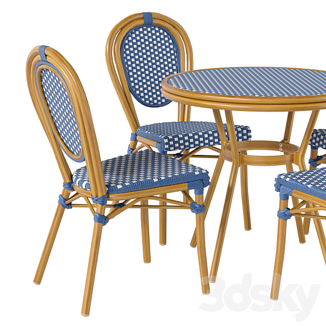 French-style furniture set for outdoor cafe garden patio 3ds Max - thumbnail 3