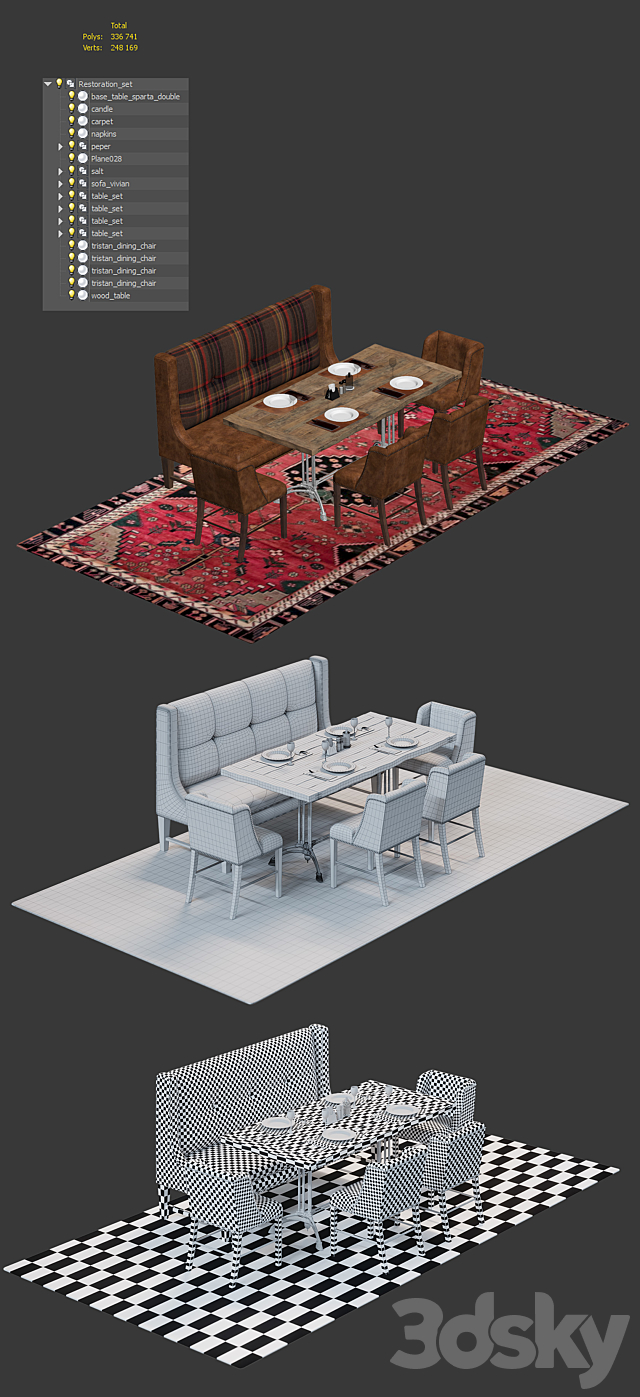 Furniture set for restaurant 3DS Max Model - thumbnail 3