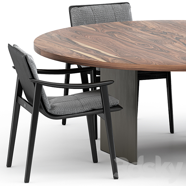 FYNN chair and LINHA DINING TABLE 2 by Minotti 3DSMax File - thumbnail 2