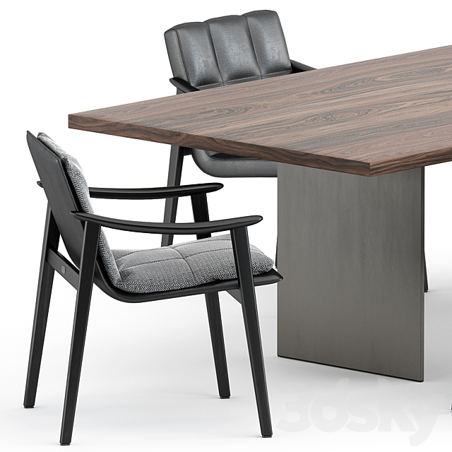 FYNN chair and LINHA DINING TABLE 4 by Minotti 3DSMax File - thumbnail 2