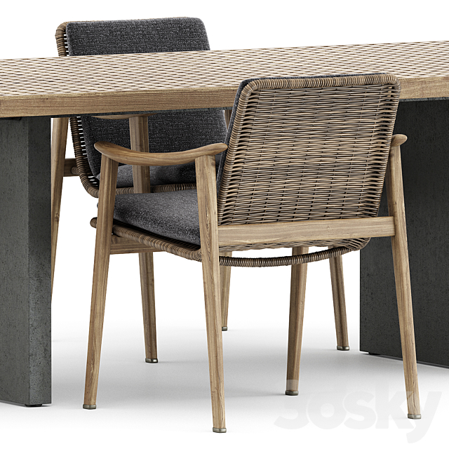 Fynn Outdoor chair and Quadrado table by Minotti 3DS Max Model - thumbnail 2