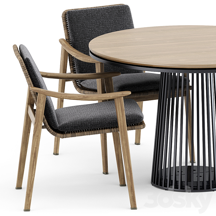 Fynn Outdoor chair by Minotti and Grid table by solpuri 3DS Max - thumbnail 2