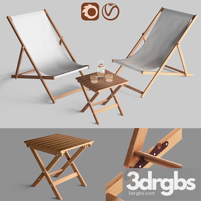 Garden furniture chaise longue with a low table 2 3dsmax Download - thumbnail 1