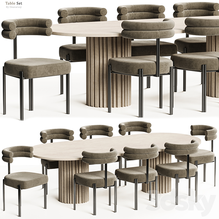 Gian Chair with Huxley Dining Table Set 3DS Max Model - thumbnail 3