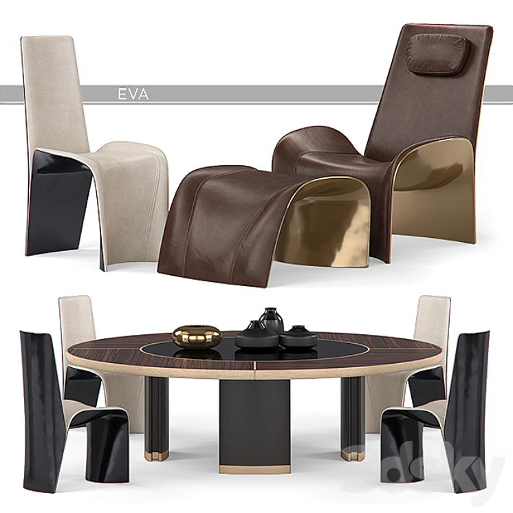 Giorgetti Eva Chairs and Gordon Table 3DS Max - thumbnail 1