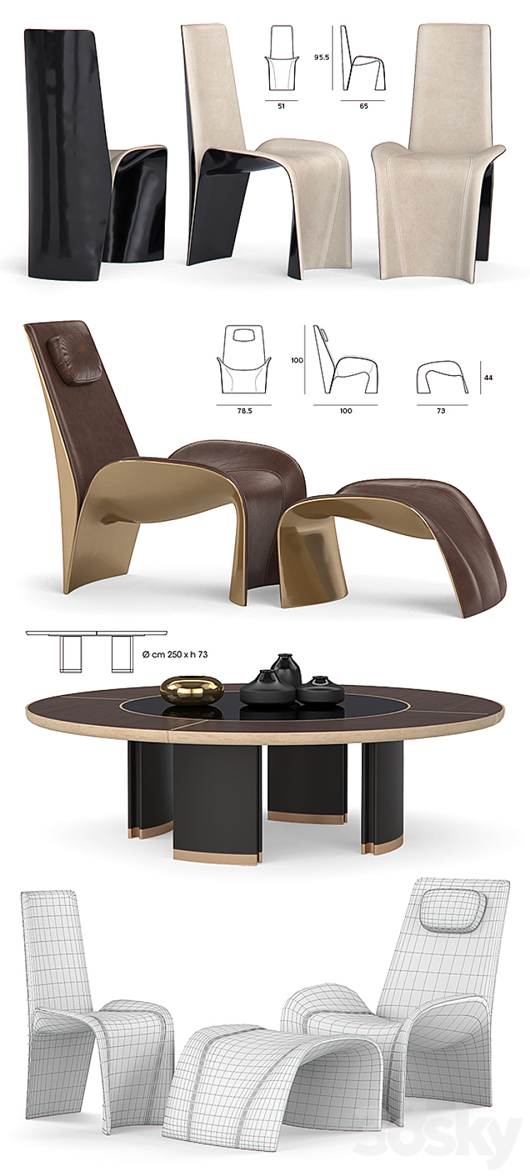 Giorgetti Eva Chairs and Gordon Table 3DS Max - thumbnail 2