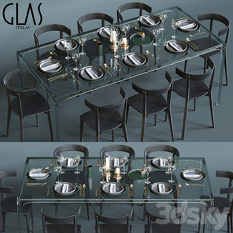 Glas Italia table set 3DS Max - thumbnail 1