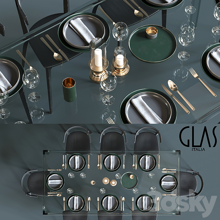 Glas Italia table set 3DS Max - thumbnail 2