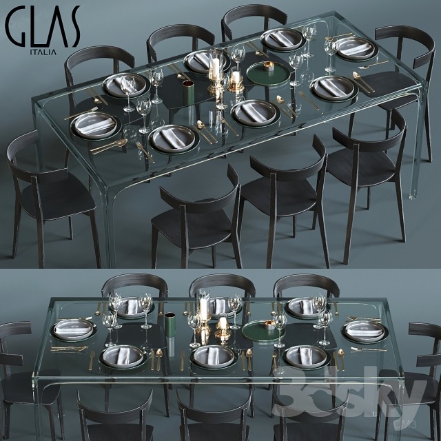 Glas Italia table set 3DS Max - thumbnail 3