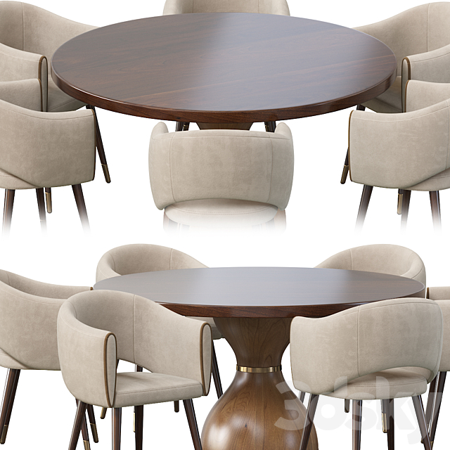 GRACE ARMCHAIR and POINT REYES BOTTICELLI LARGE ROUND DINING TABLE 3DS Max Model - thumbnail 3