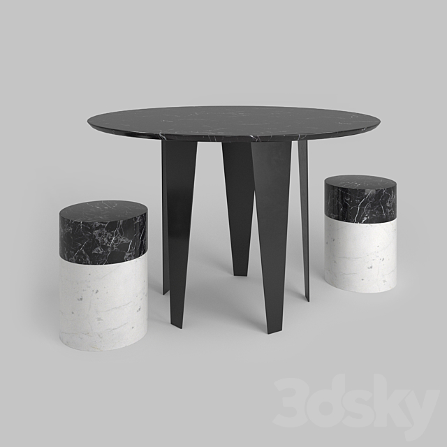 Grafton dining table and minimalist stool from kelly wearstler 3DSMax File - thumbnail 1