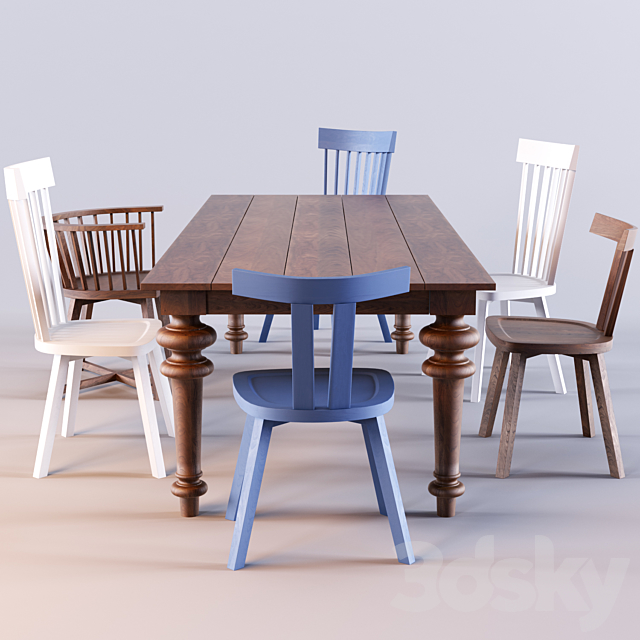 Gray 33 table & InOut Chairs by Gervasoni 3DS Max Model - thumbnail 3