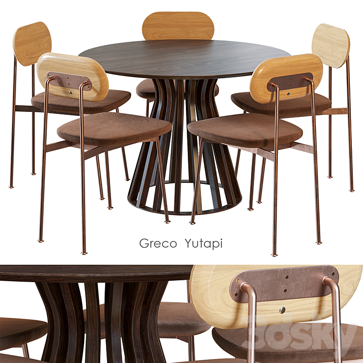 Greco Yutapi Dining table and chairs by Tikamoon 3DS Max Model - thumbnail 3