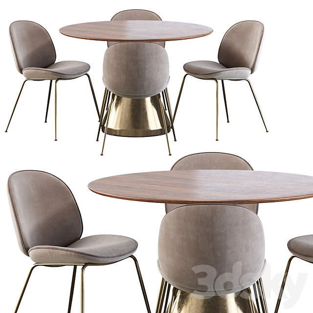 Gubi Beetle Chair and Silhouette Pedestal Round Dining Table 3DS Max Model - thumbnail 2