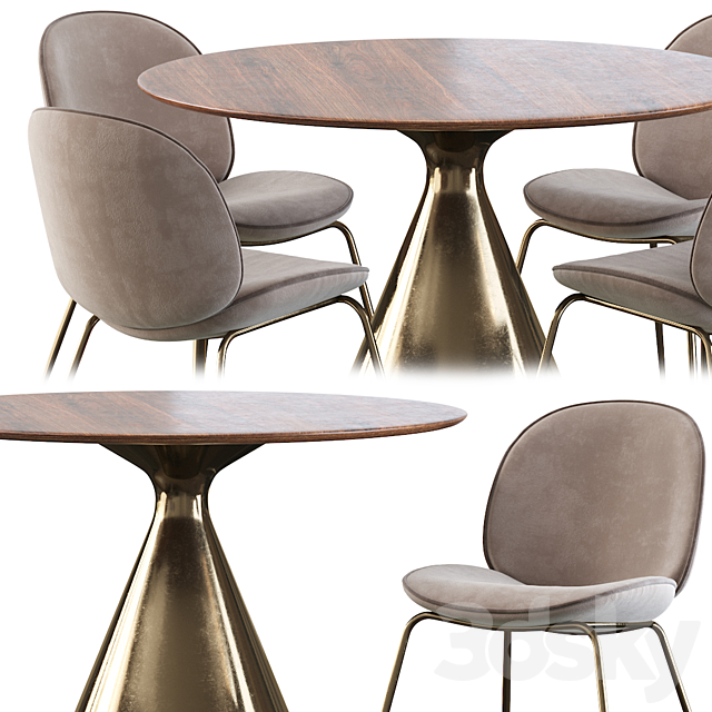 Gubi Beetle Chair and Silhouette Pedestal Round Dining Table 3DS Max Model - thumbnail 3