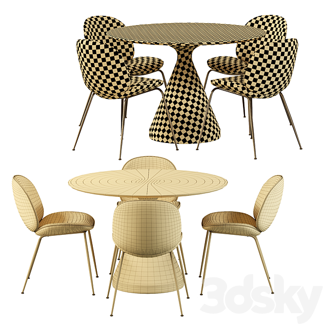 Gubi Beetle Chair and Silhouette Pedestal Round Dining Table 3DS Max Model - thumbnail 4