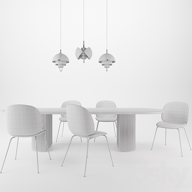 Gubi Beetle chair Moon table Multi-Lite Pendant 3DS Max Model - thumbnail 3