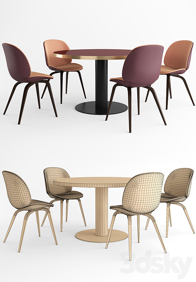 GUBI Beetle Dining Chair & GUBI 2.0 Dining Table 3DSMax File - thumbnail 2