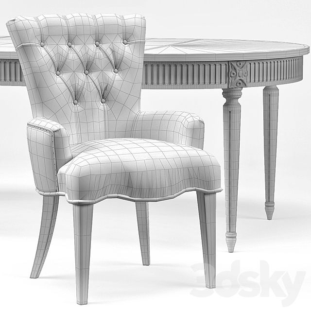 Gustavian Extension Table and Toulouse French Armchair 3DSMax File - thumbnail 3