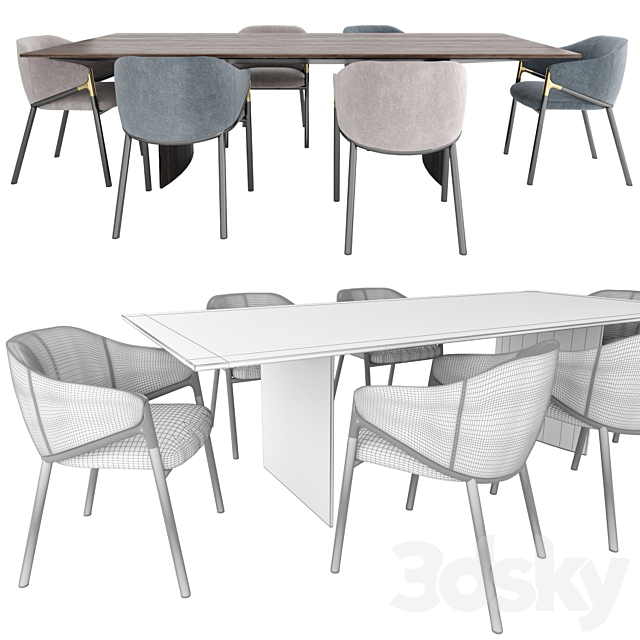 Hammer Guest Chair and Minotti Linha Table 3DSMax File - thumbnail 3