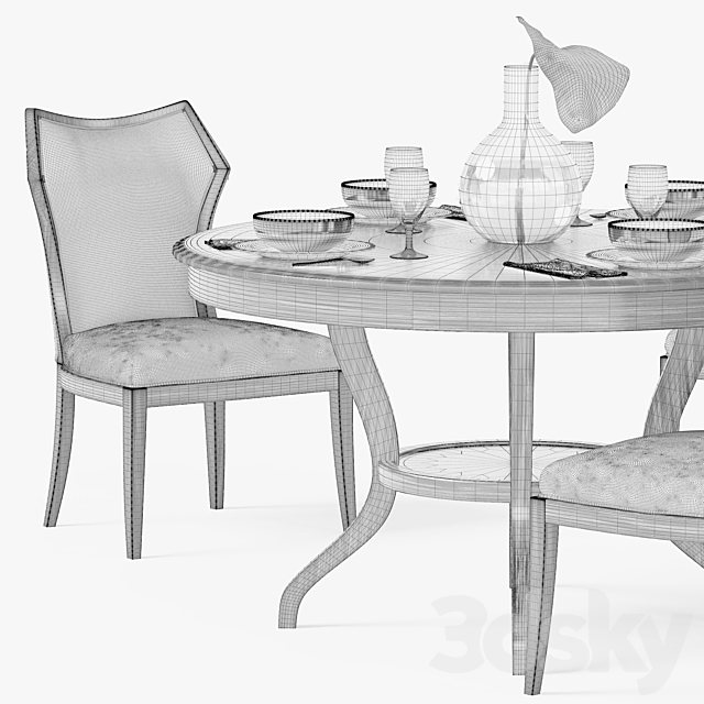 Hickory White Halsey Side Chair and Round Dining Table 3DS Max Model - thumbnail 3