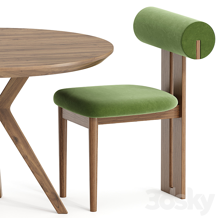 Hippo chair and table walnut 3DS Max Model - thumbnail 2