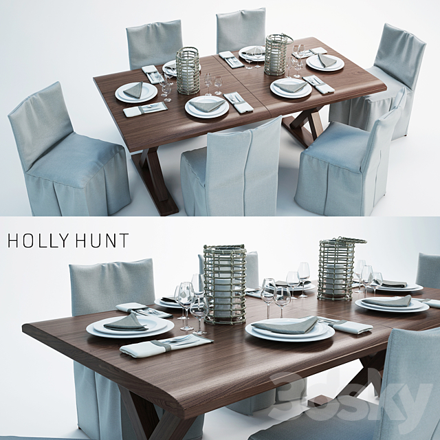 holly hunt dining set 3ds Max - thumbnail 1