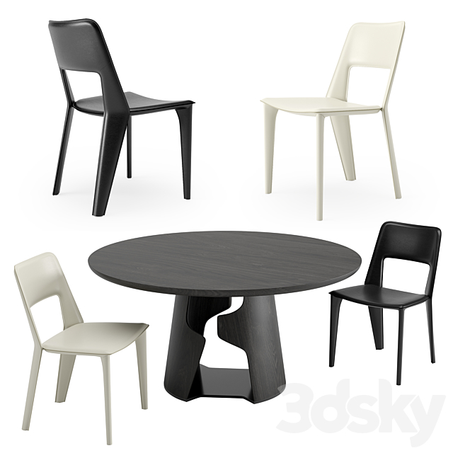 Holly Hunt Pelle Dining Chair + Cava Dining Table 3DSMax File - thumbnail 1