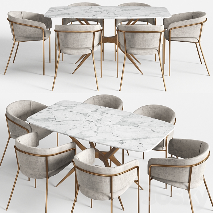 “Homary 63 “”Marble Dining Table set and Vilhena II chairs” 3DS Max Model - thumbnail 3