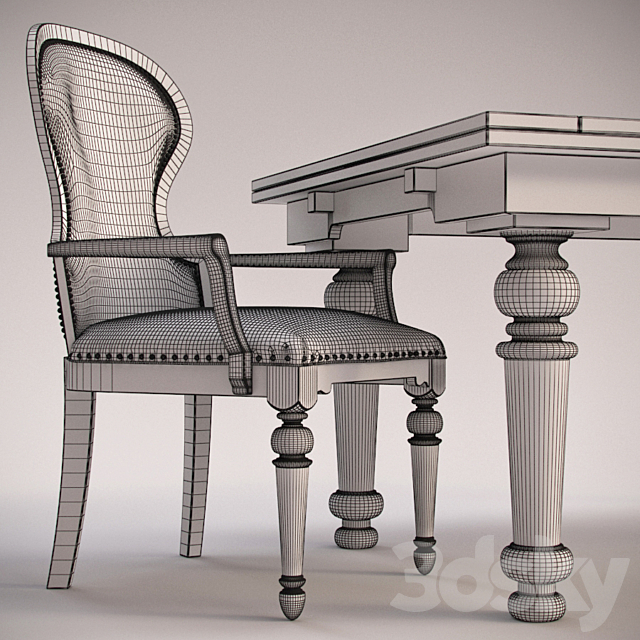 Hooker Furniture Armshair & Refectory Table 3DS Max Model - thumbnail 3