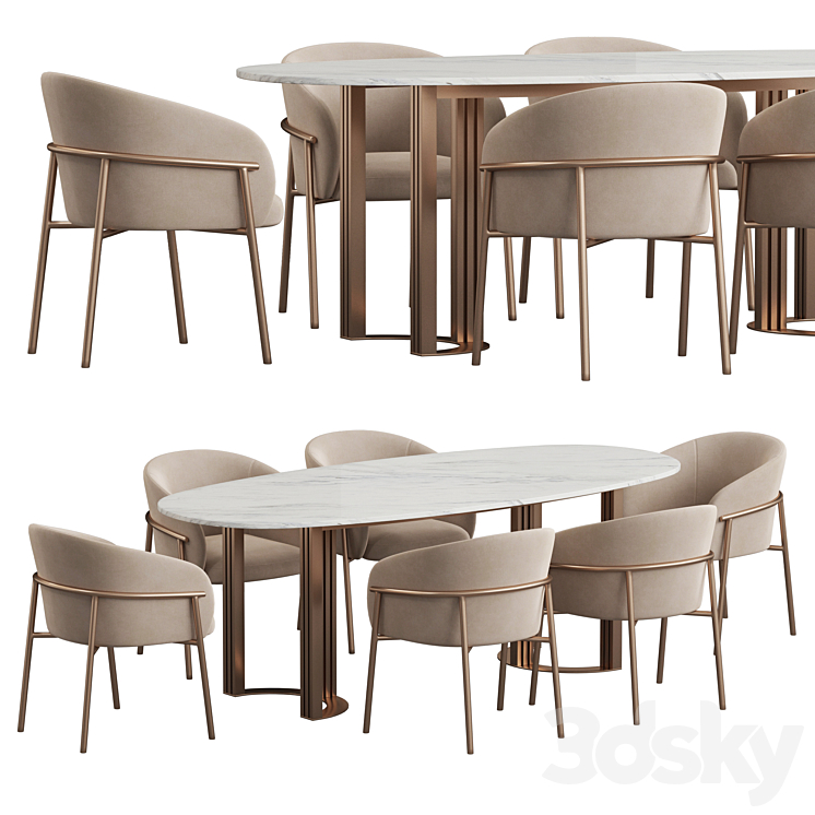 Hudkoff Lord table Rimo chair Dining set 3DS Max Model - thumbnail 3