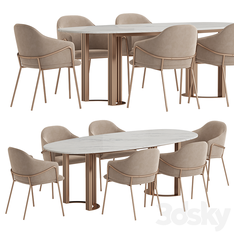 Hudkoff Lord table Stanley chair dining set 3DS Max Model - thumbnail 1