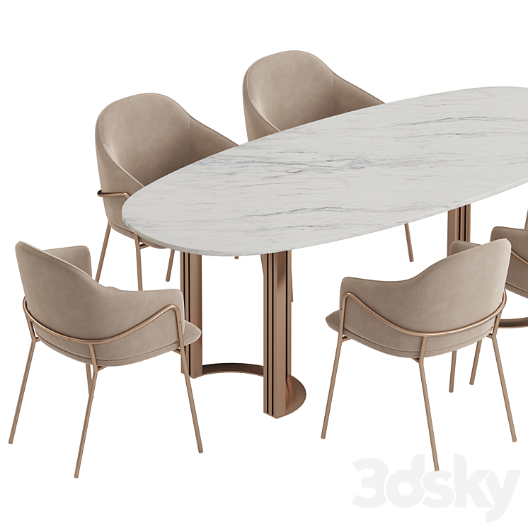 Hudkoff Lord table Stanley chair dining set 3DS Max Model - thumbnail 2