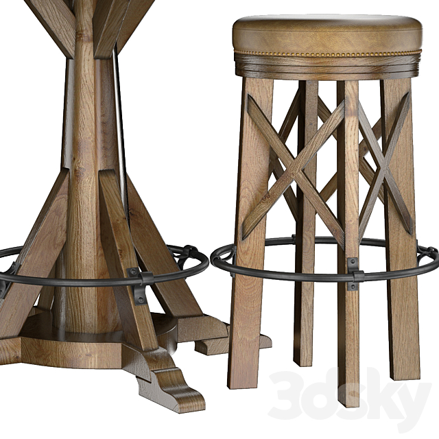 HUNTINGDON COLLECTION table and bar stool 3DS Max Model - thumbnail 3