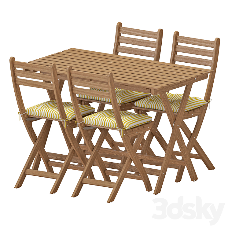 IKEA ASKHOLMEN Table And Chairs 3DS Max - thumbnail 1